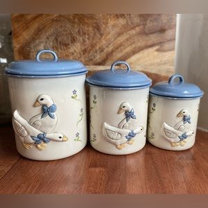 Vintage Ceramic Country Goose Duck kitchen canister set Cottage